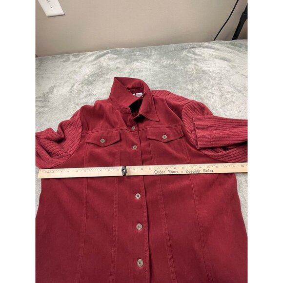 Alfred Dunner Womens XL Burgundy Corduroy Shacket Button-Up Jacket - Picture 4 of 13